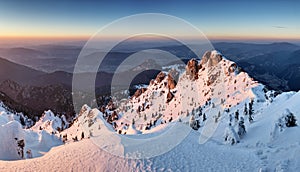 Landscape at winter in sunset moutain, Slovakia photo