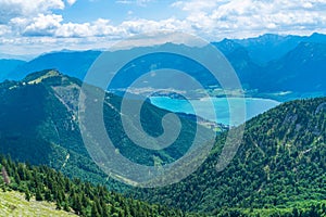 Landscape with Wolfgangsee lake and mountains from Schafberg mountain, Austria