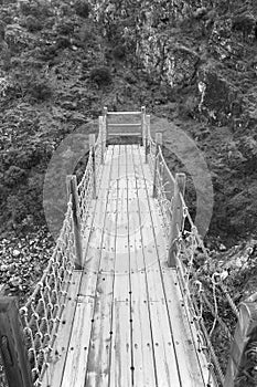 Landscape with wooden viewpoint in black and white