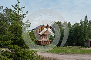 Landscape with wooden windmill