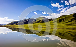 Landscape of Yamdrok lake and blue sky with color filter