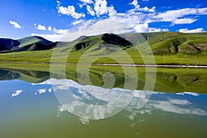 Landscape of Yamdrok lake and blue sky with color filter