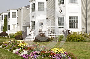 Landscaped apartment flowerbeds