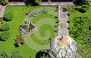 Landscaped garden aerial view