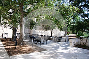 Landscaped Garden with Dining Tables