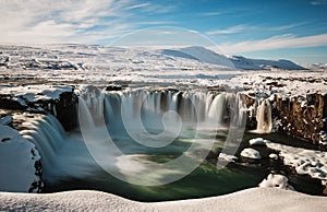 Landscaped, Godafoss water fall at winter in Iceland