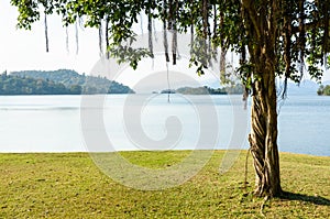 Landscaped lawns for leisure on a Kaeng Kra Chan lake