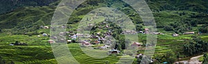 Landscaped Scenery View of Agriculture Rice Fields, Nature Landscape of Rice Terrace Field at Sapa, Vietnam. Panorama Countryside