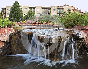 A Landscaped Water Feature by Some Condominiums