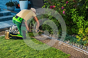 Landscaper Cut Natural Grass Turfs to Size