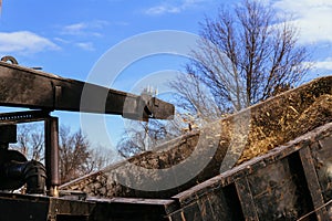 Landscapers using chipper machine to remove and haul chainsaw tree branches