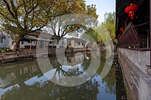 Landscapes of the ancient buildings in Jinxi in the morning,  a historic canal town in southwest Kunshan, Jiangsu Province, China