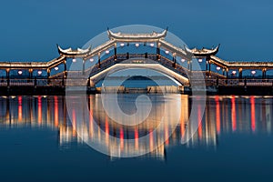 Landscapes of the ancient buildings in Jinxi at night,  a historic canal town in southwest Kunshan, Jiangsu Province, China