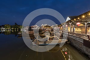 Landscapes of the ancient buildings in Jinxi at night,  a historic canal town in southwest Kunshan, Jiangsu Province, China