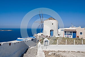 Landscapes and the architectural buildings in the village of Oia in Santorini Island in Greece
