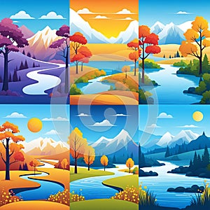landscapes highlighting different seasons or environments  illustration. for website or commercial use