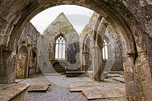 Landscapes of Ireland. Ruins of Friary of Ross in Galway county