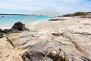 Landscapes of Ireland. White sand of roundstone, Connemara in Galway county