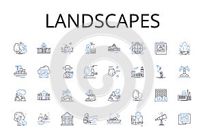 Landscapes line icons collection. Mountainscapes, Waterscapes, Skyscapes, Cityscapes, Seascapes, Forestscapes photo