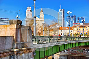 Landscapes of modern part of Vilnius and Vilna River.