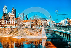 Landscapes of modern part of  Vilnius and Vilna River photo