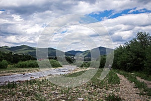 Landscapes of the mountains and Mountain river and natural green forest.