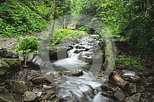 Landscapes of the mountains and Mountain river and natural green forest.