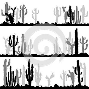 Landscapes with silhouettes of cactuses and stones