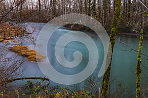 The landscapes of Skokomish river with long exposure shutter in Winter