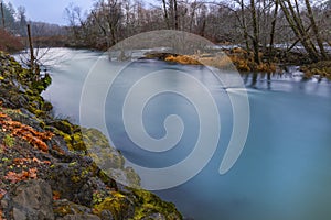 The landscapes of Skokomish river with long exposure shutter in Winter