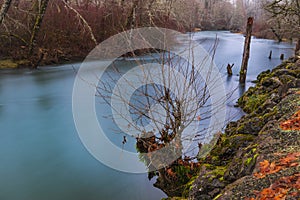 The landscapes of Skokomish river with long exposure shutter in Winter