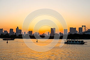 Landscapes of sunset and boat at sumida river sunset viewpoint ,