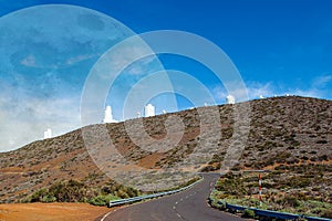 Landscapes of Tenerife. Astronomical Observatory Telescope with the Planet