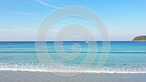 Landscapes view of beach turquoise sea sand and wave in summer day.