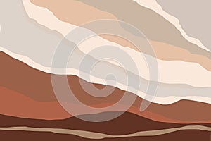 Landscapes wall art vector illusrtation. Mountain earth tones backgrounds with moon, sun. Minimal design and natural