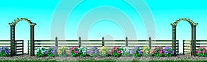 Landscaping. Decorative fence. Hat for the site. 3d illustration