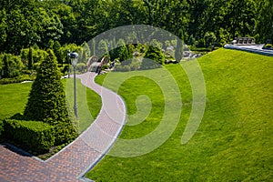 Landscaping in the garden. The path in the garden.Beautiful back