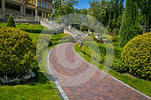 Landscaping in the garden. The path in the garden.Beautiful back