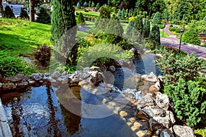 Landscaping of the park with an artificial fountain.