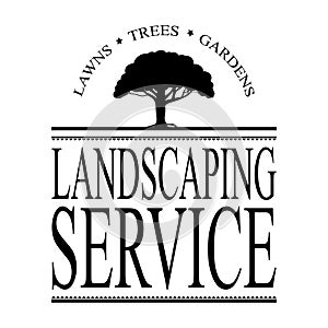 Landscaping service sign vector with black tree silhouette