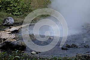 Landscaps of boiling thermal water springs in a volcanic area of Pai