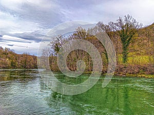 Landskape. River and forest. Background. Horizon.