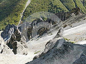 Landslide area, eroded rocks - way to Tilicho base camp, Nepal