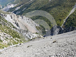 Landslide area, eroded rocks - way to Tilicho base camp, Nepal