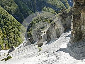 Landslide area, eroded rocks - way to Tilicho base camp, Nepal