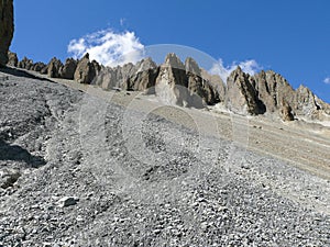 Landslide area, eroded rocks - way to Tilicho base camp, Nepal
