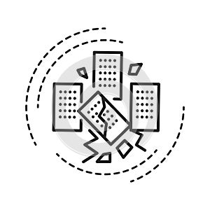 Landslide black line icon. Defined as the movement of a mass of rock, debris, or earth down a slope. Pictogram for web page,