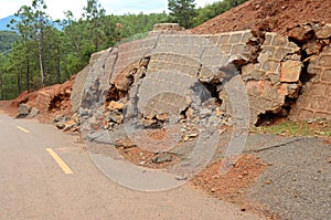 Landslide and broken road