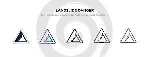 Landslide danger triangular traffic icon in different style vector illustration. two colored and black landslide danger triangular