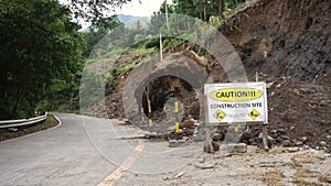 Landslide on the mountain road. Camiguin island Philippines.